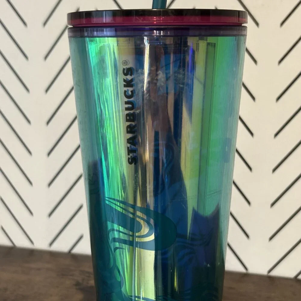 Starbucks 2023 Holographic Teal Glacier Oil Slick Siren Mermaid Cup Cold Tumbler